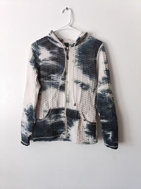 Women's New Mix Sweater Full Zip Size L - XL Jr Fitted Hooded Long Sleeves.